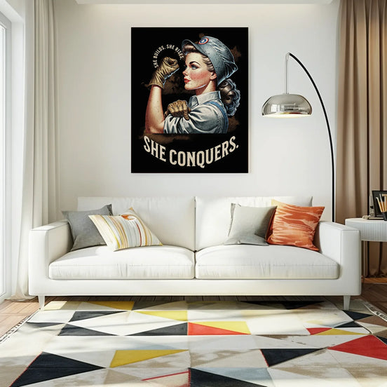 Affiche She Conquers, art femme forte, poster féminisme, motivation - Roaring 20s Paris