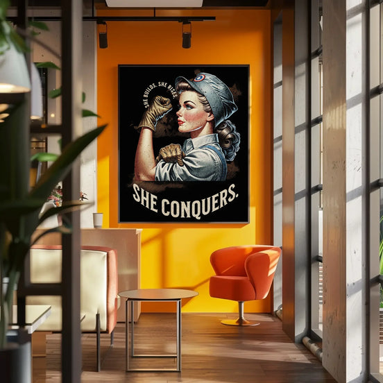 Affiche She Conquers, art femme forte, poster féminisme, motivation - Roaring 20s Paris