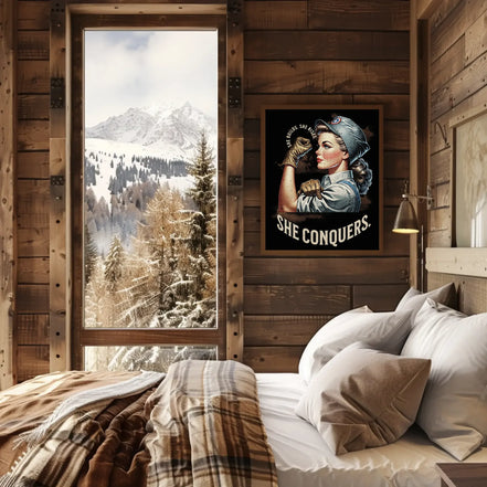 Affiche She Conquers, art femme forte, poster féminisme, motivation - Roaring 20s Paris