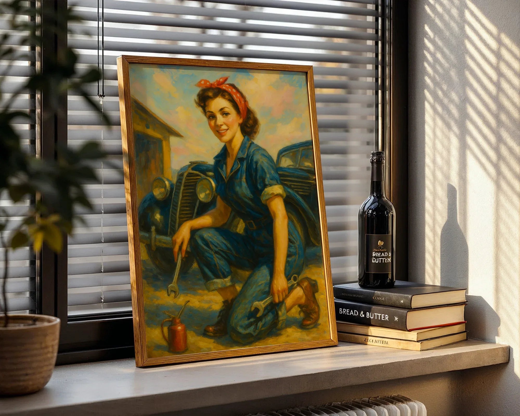 Affiche ancienne mécanicienne garage, poster art mural femme - Roaring 20s Paris