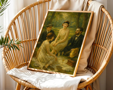 Affiche ancienne pique-nique années 1920, poster art mural vintage - Roaring 20s Paris