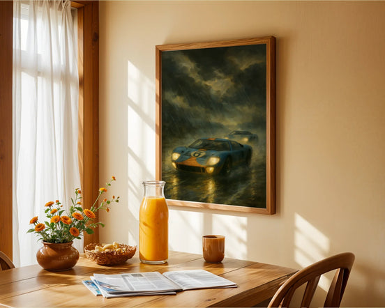 Affiche ancienne voiture pluie, corvette F1 automobile, poster mural - Roaring 20s Paris