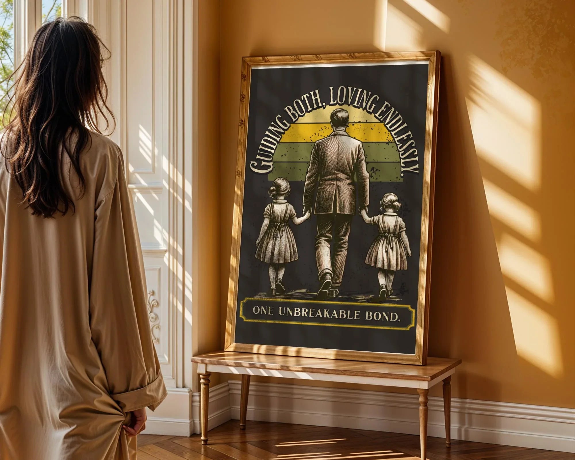 Affiche père et filles vintage – art rétro amour paternel, cadeau - Roaring 20s Paris