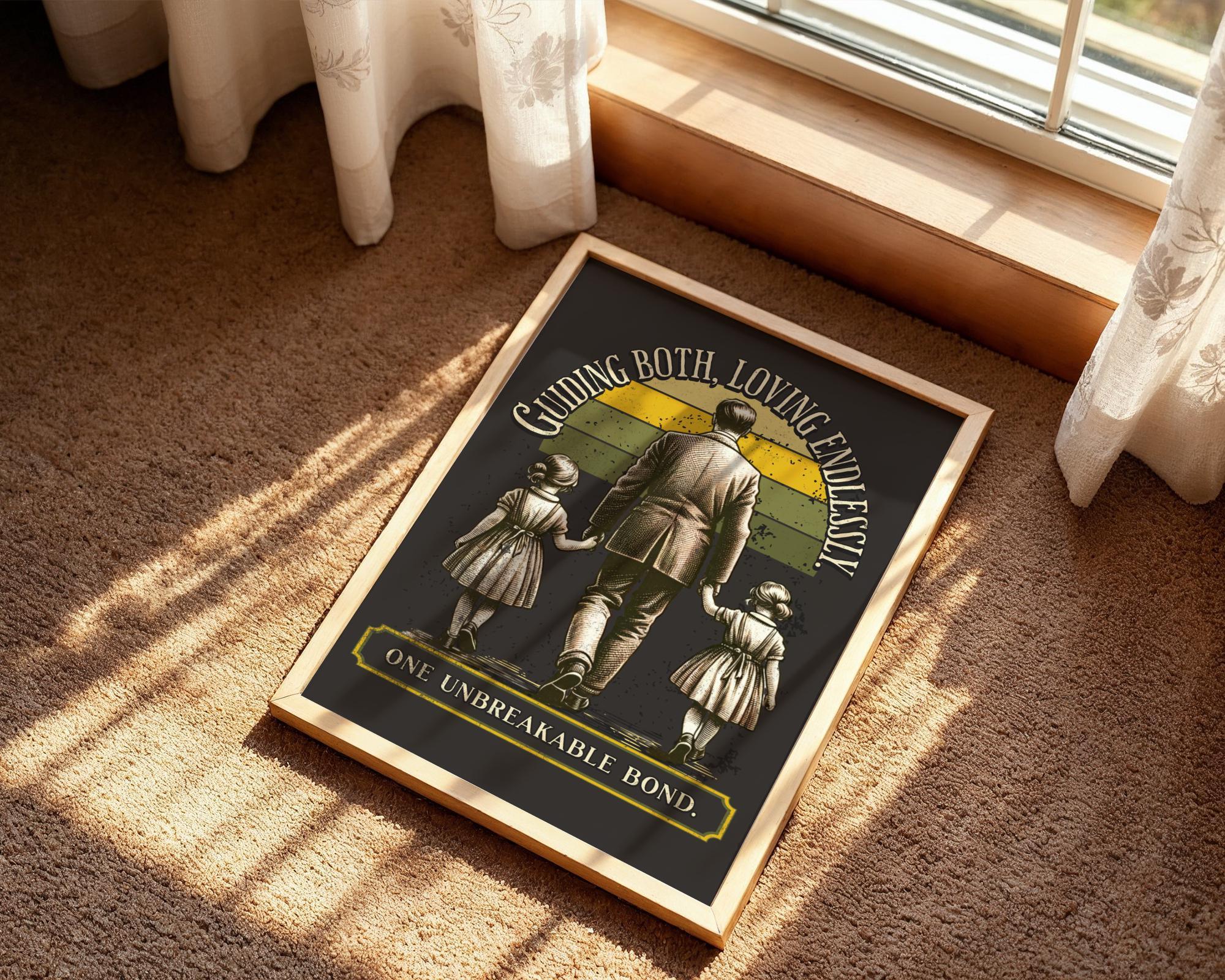 Affiche père et filles vintage – art rétro amour paternel, cadeau - Roaring 20s Paris