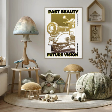 Affiche Past Beauty, Future Vision, art vintage moto, mobilier déco k1qbj8-tb.myshopify.com affiche future vision, affiche imprimable scooter, affiche mobilité vintage, affiche moto imprimable, affiche moto rétro, affiche rétro aventure, art motos classiques, art vintage mobilité, art vintage moto, art vintage scooter, décoration mobilité vintage, décoration scooter rétro, poster scooter rétro