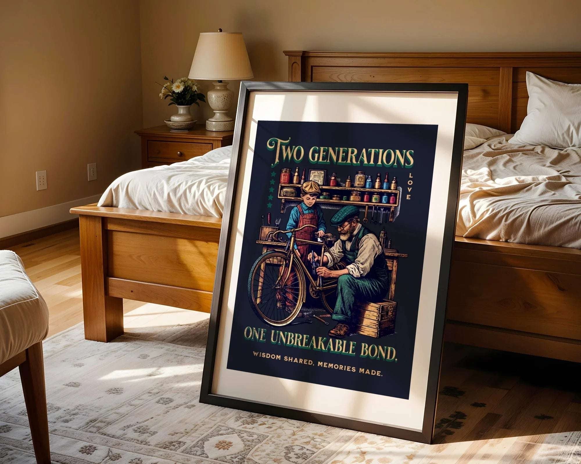 Affiche Two Generations, art vintage famille, poster rétro générations k1qbj8-tb.myshopify.com affiche rétro père et fils, affiche vintage père, affiche vintage transmission, affiche vintage travail père, art familial rétro, art rétro père et enfant, art rétro travail manuel, art vintage famille, cadeau rétro famille, décoration rétro père et fils, poster rétro famille, poster rétro génération, poster rétro génération d'art