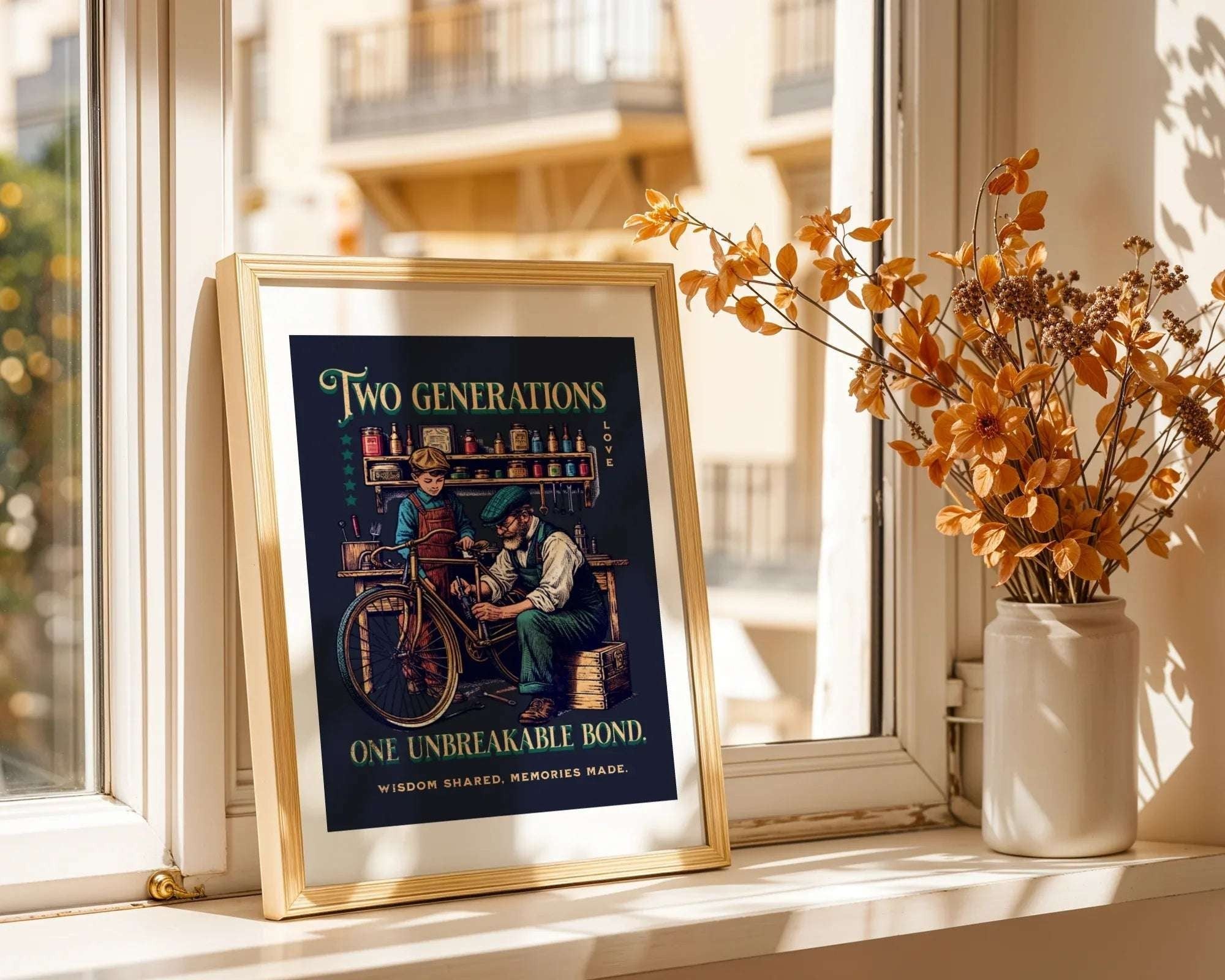 Affiche Two Generations, art vintage famille, poster rétro générations k1qbj8-tb.myshopify.com affiche rétro père et fils, affiche vintage père, affiche vintage transmission, affiche vintage travail père, art familial rétro, art rétro père et enfant, art rétro travail manuel, art vintage famille, cadeau rétro famille, décoration rétro père et fils, poster rétro famille, poster rétro génération, poster rétro génération d'art