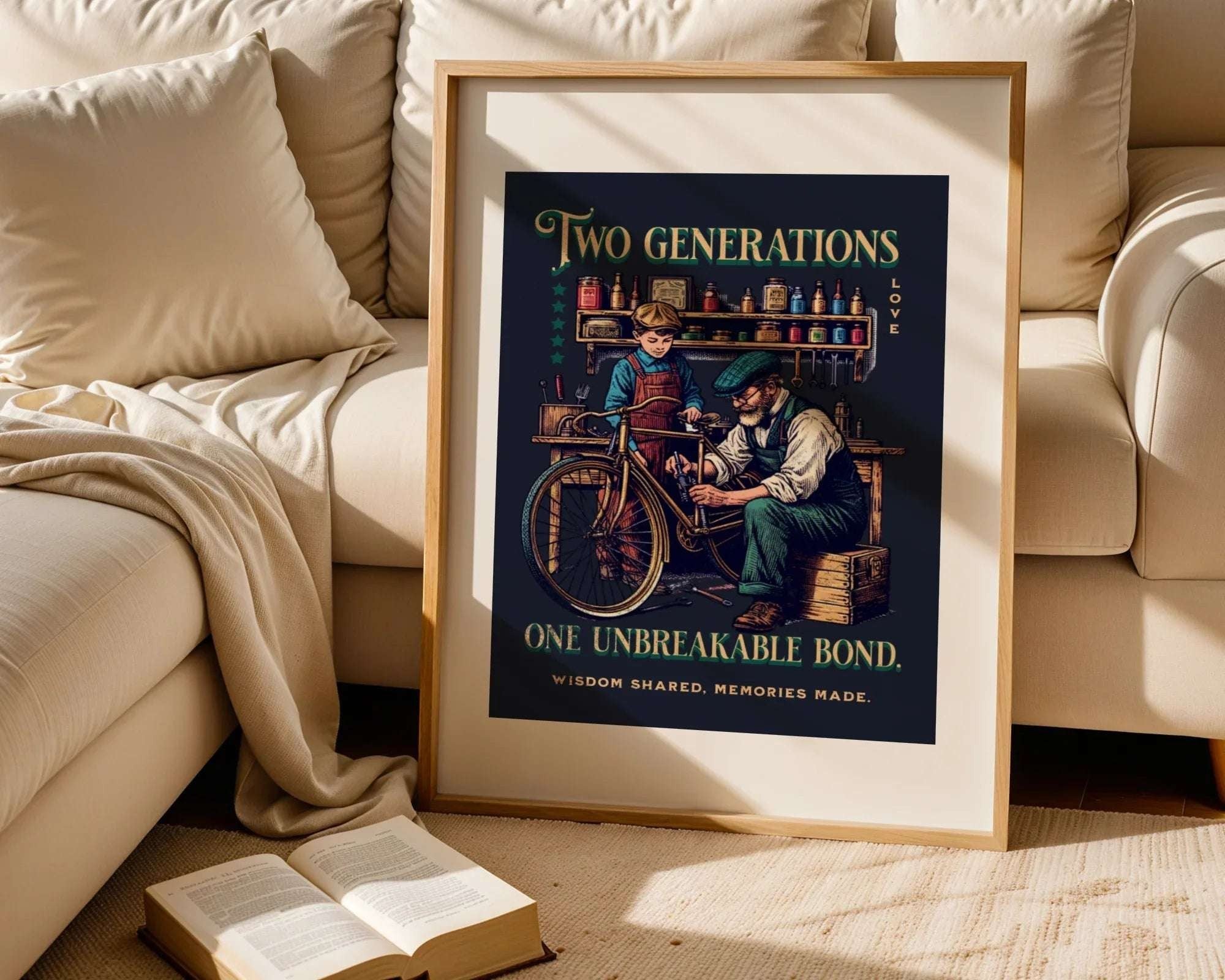 Affiche Two Generations, art vintage famille, poster rétro générations k1qbj8-tb.myshopify.com affiche rétro père et fils, affiche vintage père, affiche vintage transmission, affiche vintage travail père, art familial rétro, art rétro père et enfant, art rétro travail manuel, art vintage famille, cadeau rétro famille, décoration rétro père et fils, poster rétro famille, poster rétro génération, poster rétro génération d'art