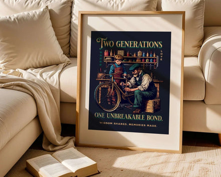 Affiche Two Generations, art vintage famille, poster rétro générations k1qbj8-tb.myshopify.com affiche rétro père et fils, affiche vintage père, affiche vintage transmission, affiche vintage travail père, art familial rétro, art rétro père et enfant, art rétro travail manuel, art vintage famille, cadeau rétro famille, décoration rétro père et fils, poster rétro famille, poster rétro génération, poster rétro génération d'art