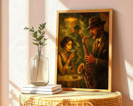 Affiche jazz vintage 1920 – saxophoniste martini, ambiance cabaret k1qbj8-tb.myshopify.com affiche cocktail bar speakeasy, affiche jazz vintage an 1920, affiche soirée jazz tamisée, art mural bar fumeur rétro, club années 20 décoration art, décoration murale jazz rétro, illustration saxophone rétro, impression murale bar élégant, peinture art femme martini, peinture jazz romantique rétro, poster ambiance musicale bar, poster rétro art style Gatsby, tableau jazz art années 20