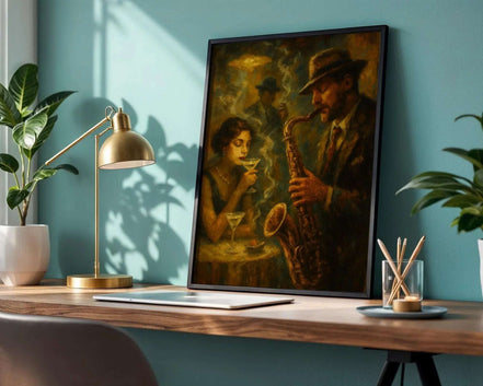 Affiche jazz vintage 1920 – saxophoniste martini, ambiance cabaret k1qbj8-tb.myshopify.com affiche cocktail bar speakeasy, affiche jazz vintage an 1920, affiche soirée jazz tamisée, art mural bar fumeur rétro, club années 20 décoration art, décoration murale jazz rétro, illustration saxophone rétro, impression murale bar élégant, peinture art femme martini, peinture jazz romantique rétro, poster ambiance musicale bar, poster rétro art style Gatsby, tableau jazz art années 20