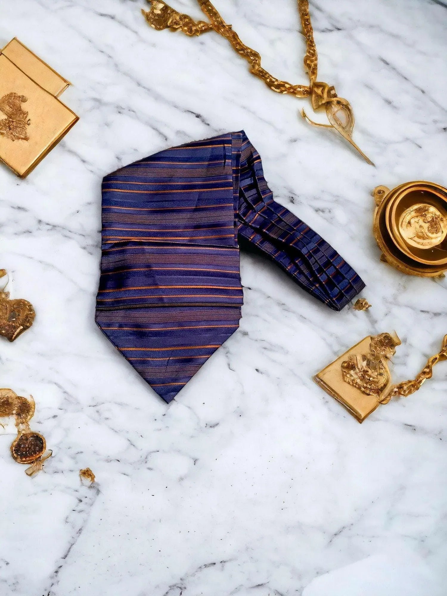 Ascot lavallière, Cravate foulard, cravate notaire soie bleu F, cadeau - Roaring 20s Paris