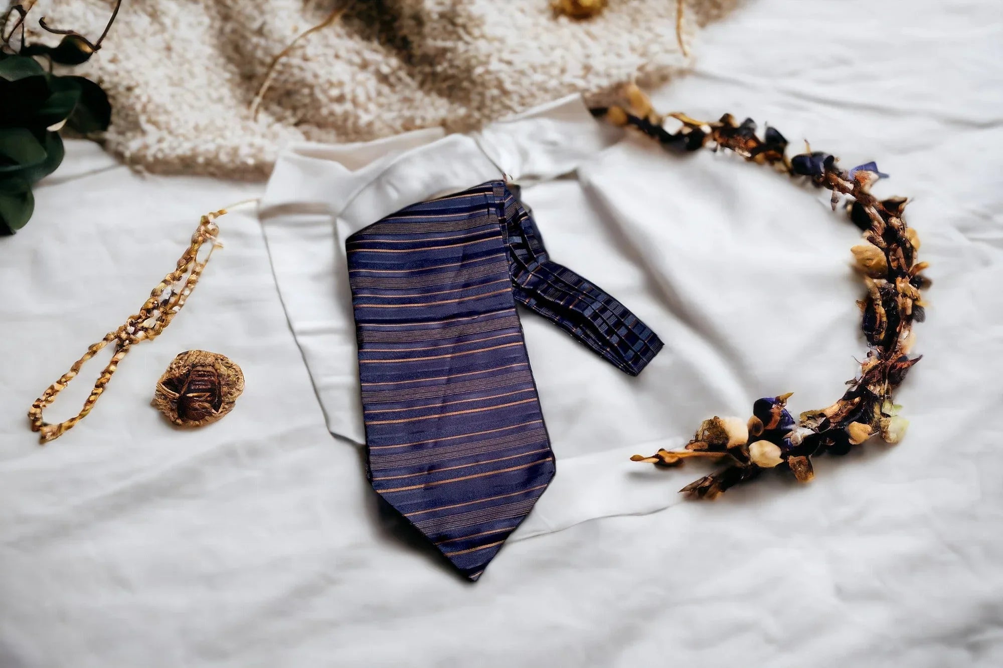 Ascot lavallière, Cravate foulard, cravate notaire soie bleu F, cadeau - Roaring 20s Paris