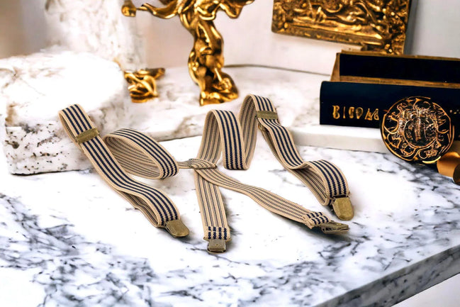 Bretelles Blue Gatsby – élastiques ajustables pour costume mariage - Roaring 20s Paris