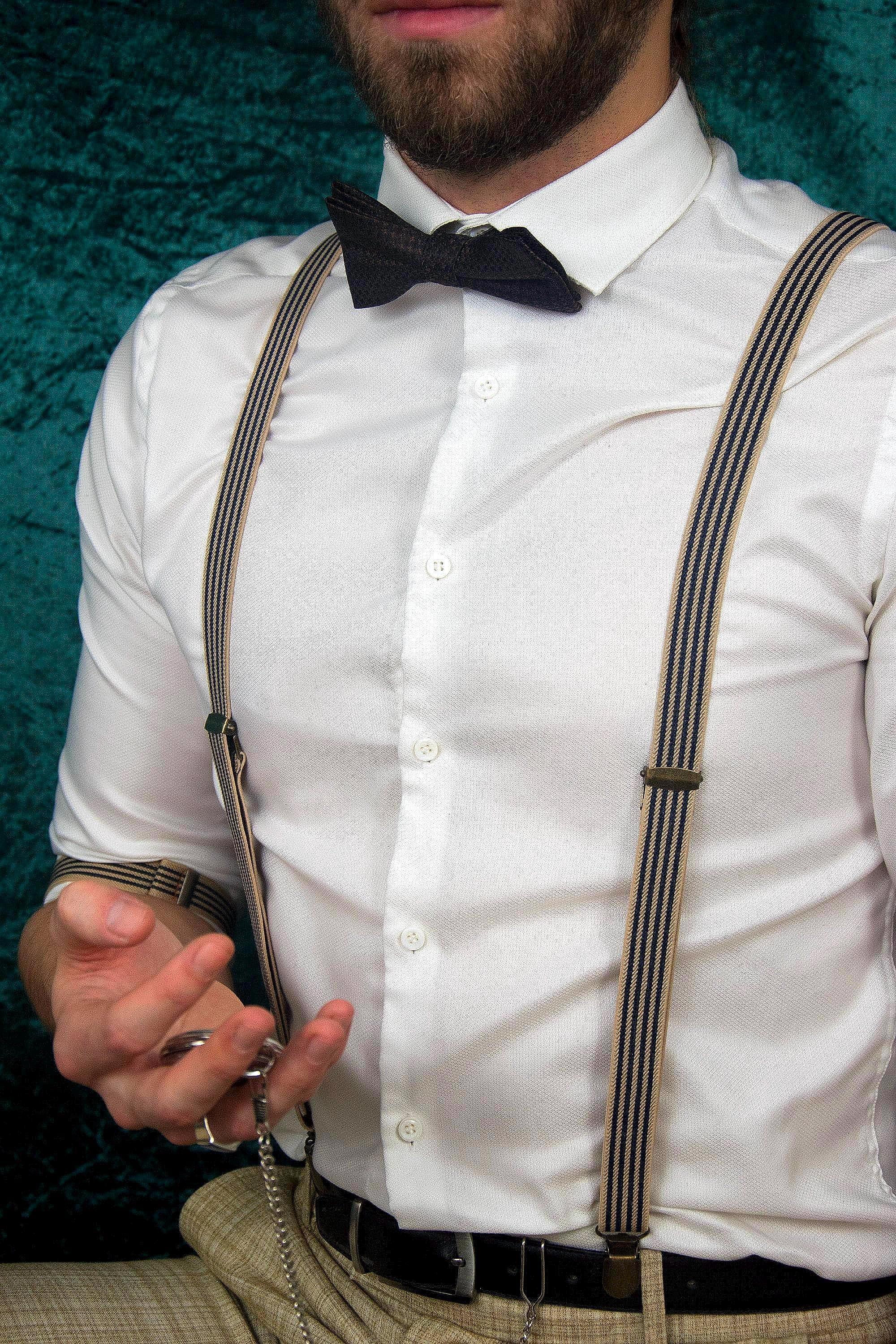 Bretelles Blue Gatsby – élastiques ajustables pour costume mariage - Roaring 20s Paris