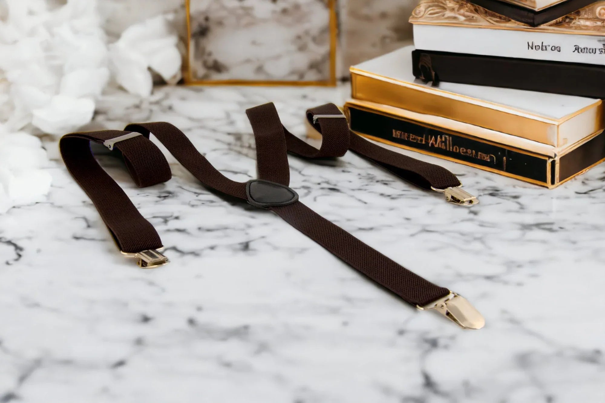 Bretelles Brown Shelby – accessoire rétro chic pour mariage bohème - Roaring 20s Paris