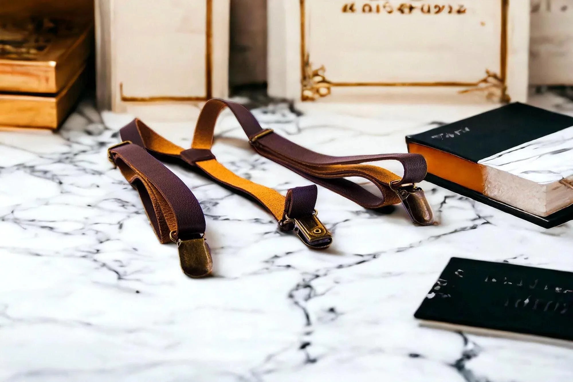 Bretelles cuir B.Gatsby – style vintage pour costume mariage chic - Roaring 20s Paris