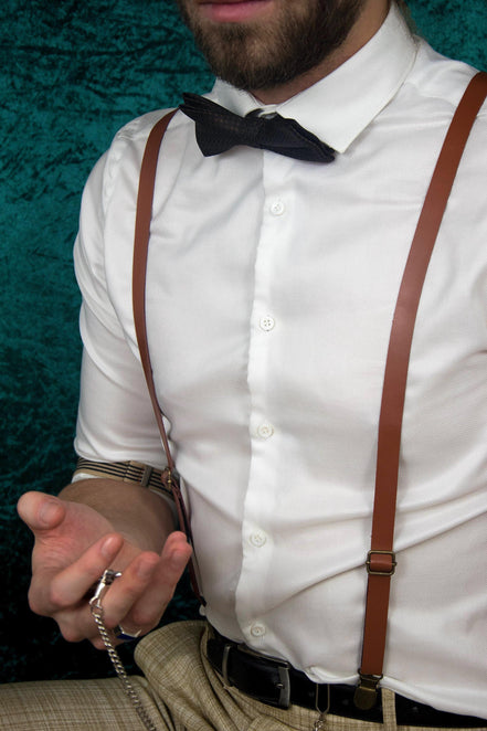 Bretelles cuir Michael Shelby – style vintage pour costume mariage - Roaring 20s Paris