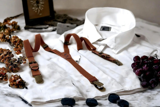 Bretelles en cuir Shelby marron – homme ou femme, style rétro chic - Roaring 20s Paris