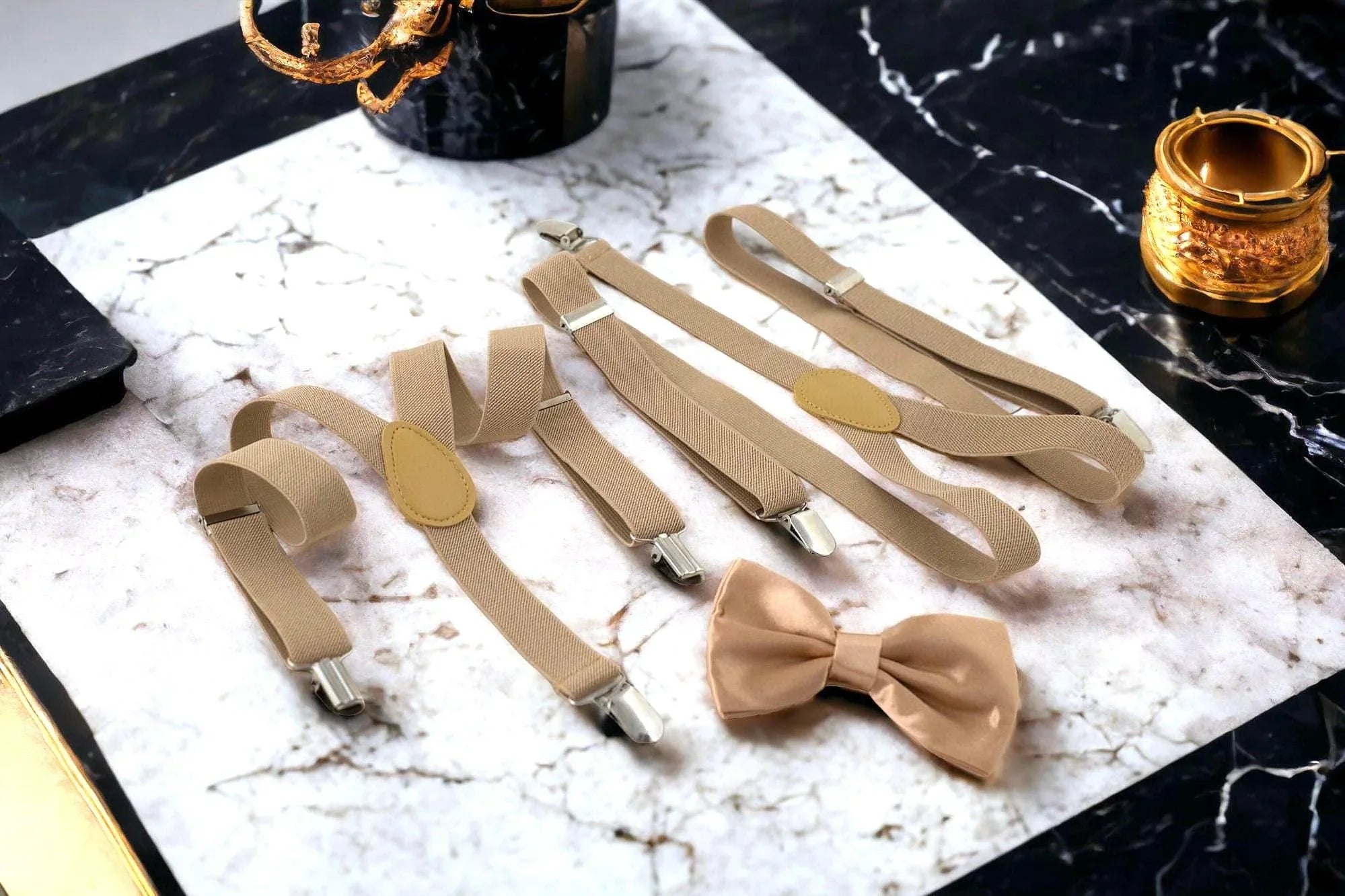 Bretelles et nœud papillon Beige Shelby – kit enfant et adulte vintage - Roaring 20s Paris