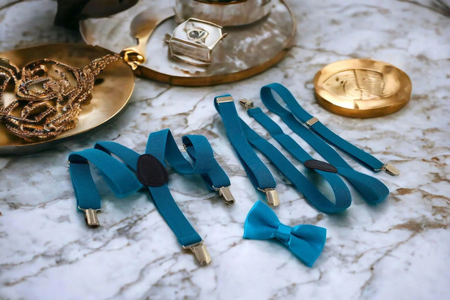 Bretelles et nœud papillon Turquoise Shelby – kit enfant et adulte - Roaring 20s Paris