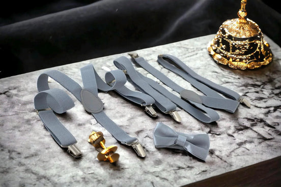 Bretelles et nœud papillon gris Shelby – kit enfant et adulte - Roaring 20s Paris