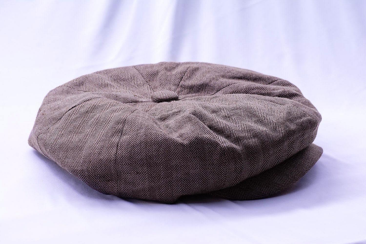 Casquette gavroche personnalisée F.Shelby – lin été marron élégant - Roaring 20s Paris