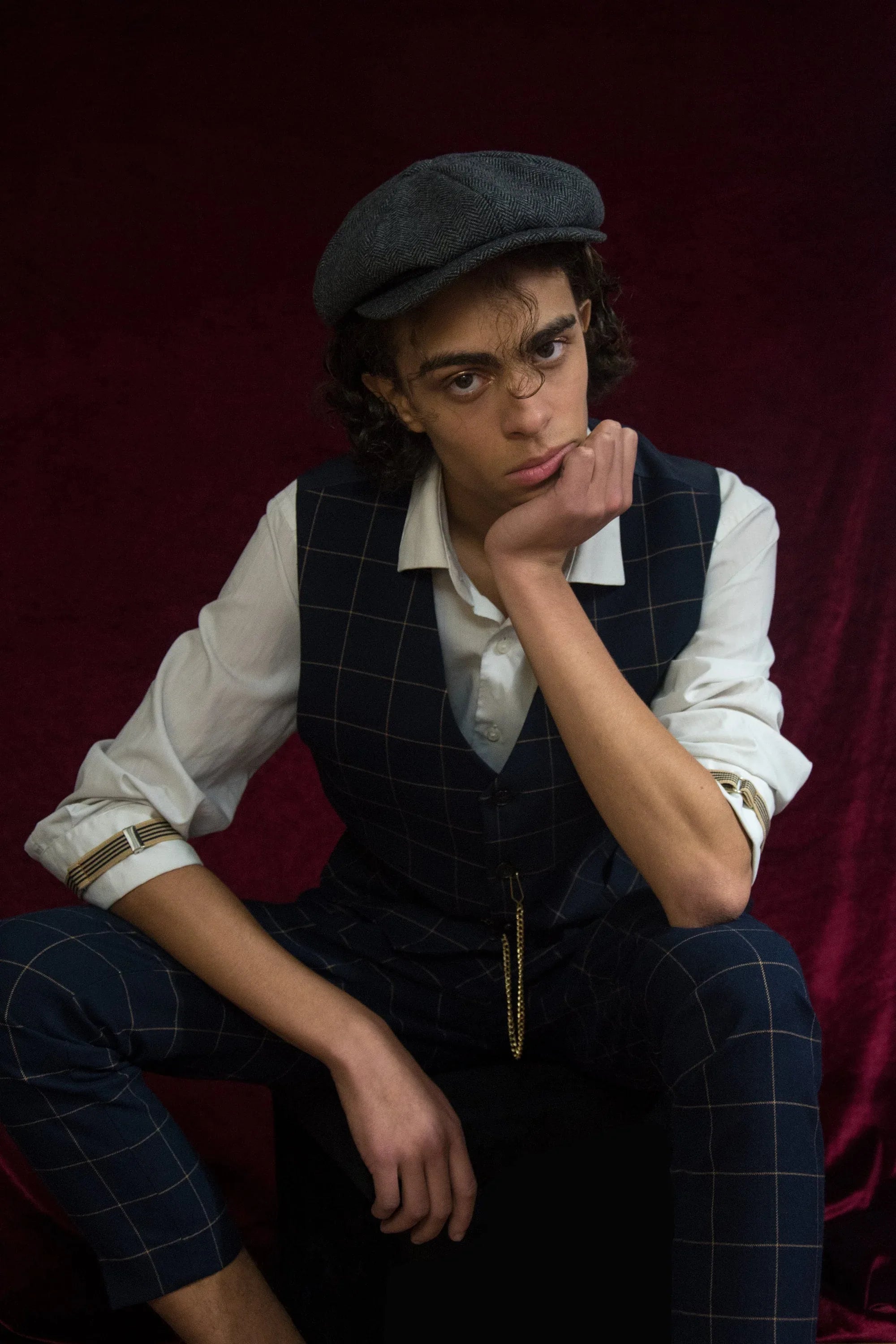 Casquette gavroche personnalisée J.Shelby – laine grise élégante - Roaring 20s Paris