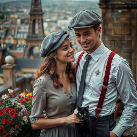 Casquette gavroche personnalisée J.Shelby – laine grise élégante - Roaring 20s Paris