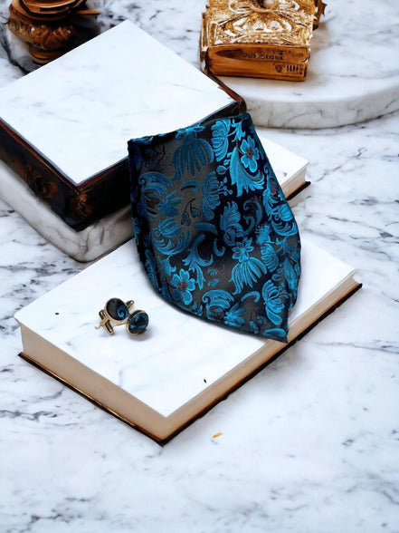 Cravate Ascot en soie bleue Fenhli – lavallière homme chic - Roaring 20s Paris