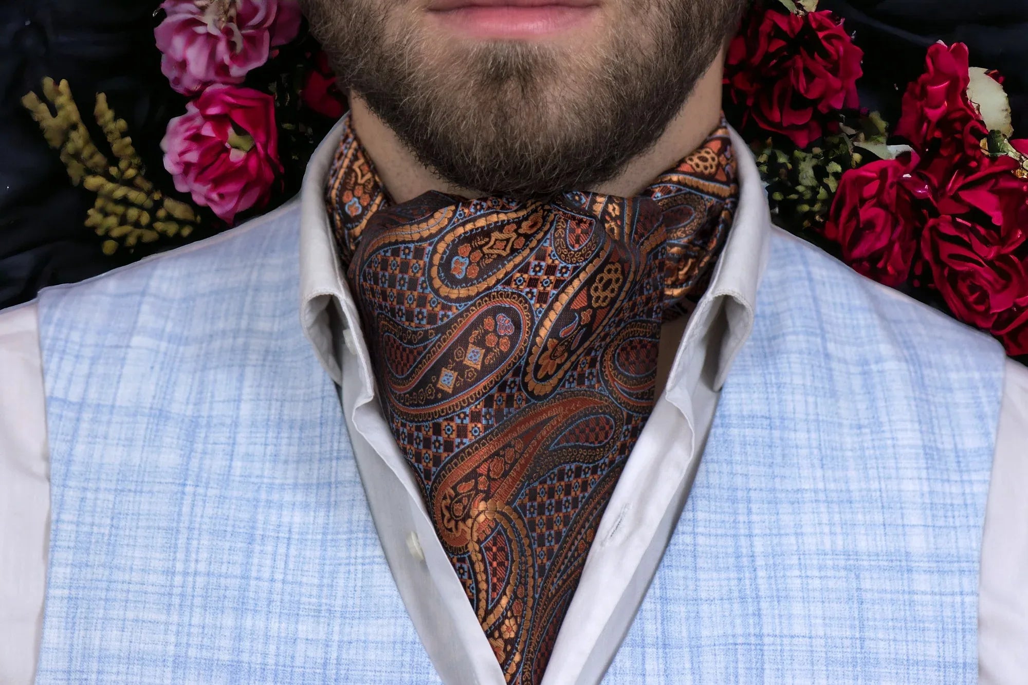 Cravate Ascot soie orange Risos – idée mariage chic ou cadeau unique - Roaring 20s Paris