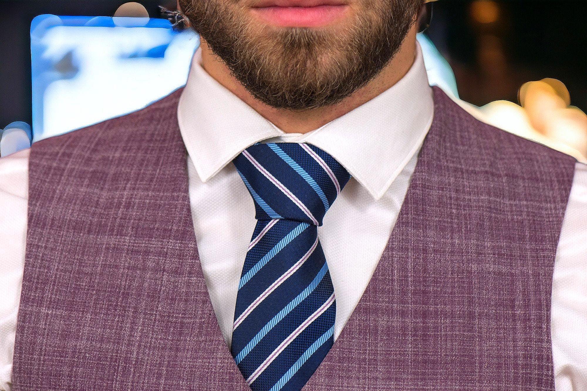 Cravate de costume, cravate notaire homme, cravate rayures soie bleu L - Roaring 20s Paris