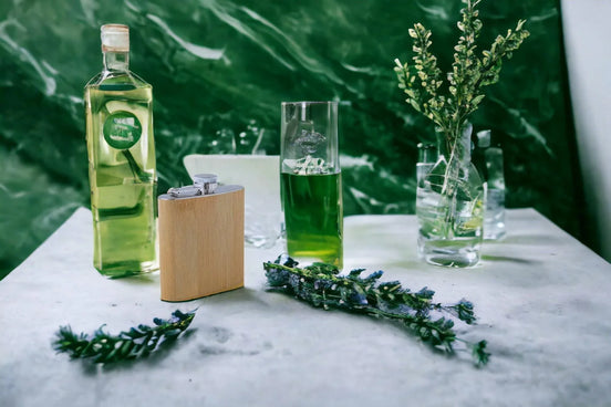 Flasque whisky de poche personnalisé acier bois C, monogramme, date - Roaring 20s Paris