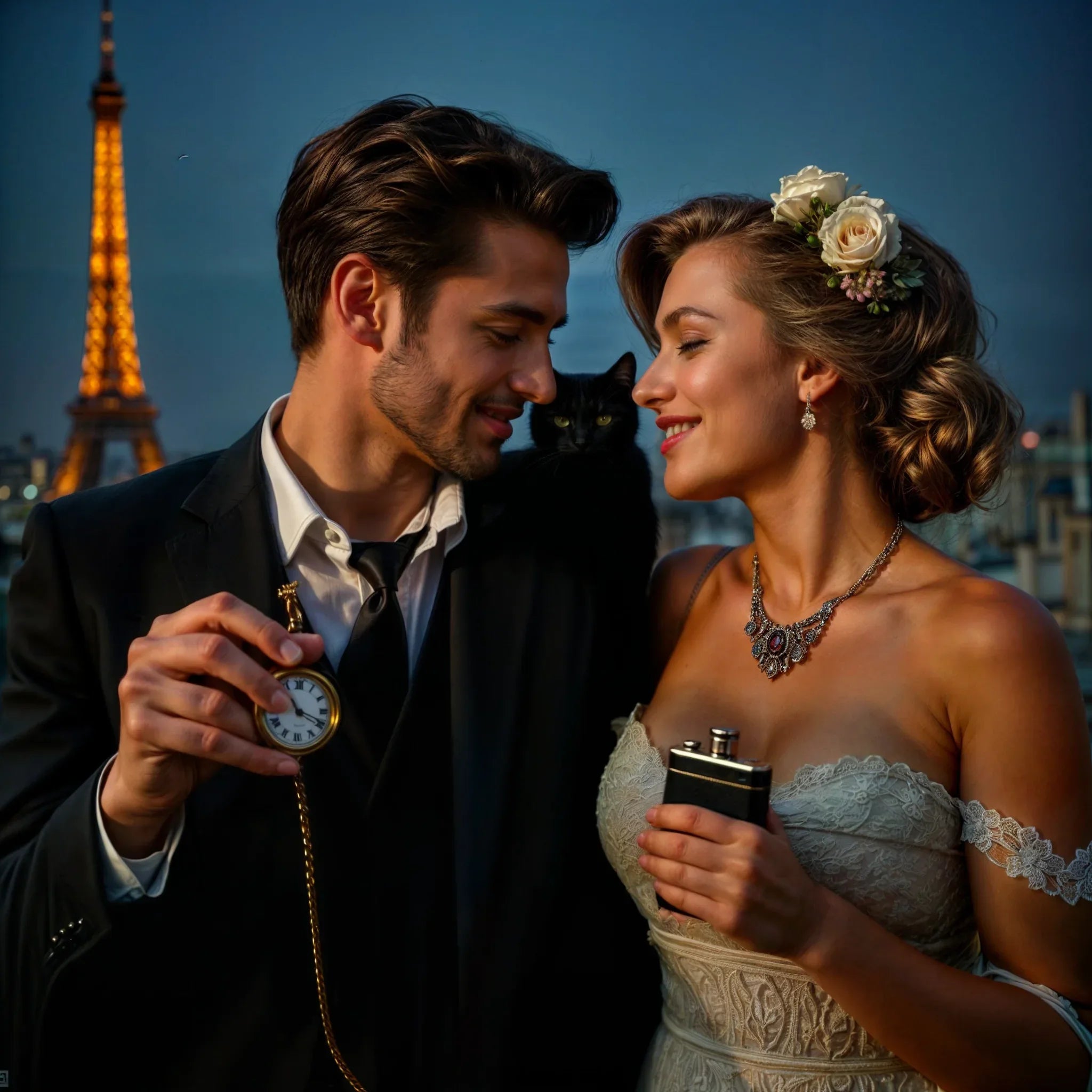 Flasque whisky de poche personnalisé acier bois C, monogramme, date - Roaring 20s Paris