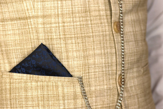 Mouchoir de poche costume mariage, pochette veste soie bleu D.Gray - Roaring 20s Paris