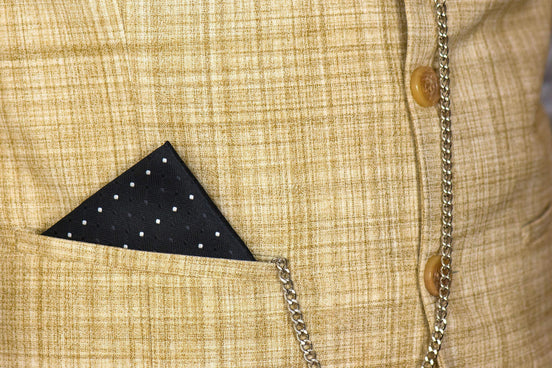 Mouchoir de poche costume mariage, pochette veste soie noir I.Crane - Roaring 20s Paris