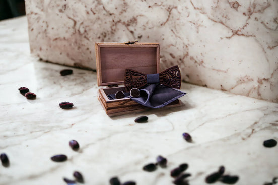 Nœud papillon bois original Prince des voleurs – soie gris foncé - Roaring 20s Paris