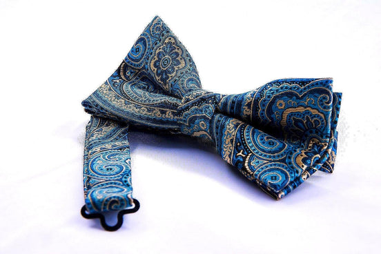 Nœud papillon soie bleu fleuri Calypso – accessoire costume mariage - Roaring 20s Paris