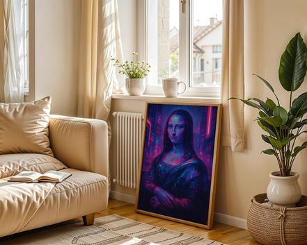 Poster art mural Mona Lisa futuriste, affiche ancien digital cyberpunk - Roaring 20s Paris