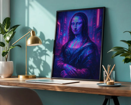 Poster art mural Mona Lisa futuriste, affiche ancien digital cyberpunk - Roaring 20s Paris