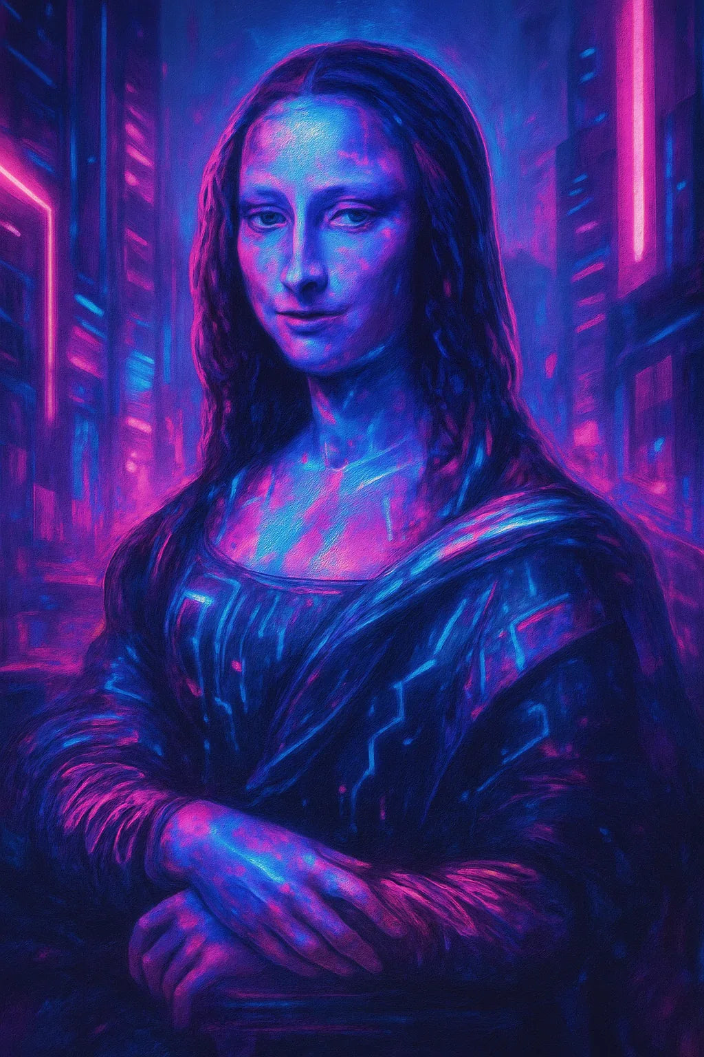 Poster art mural Mona Lisa futuriste, affiche ancien digital cyberpunk - Roaring 20s Paris