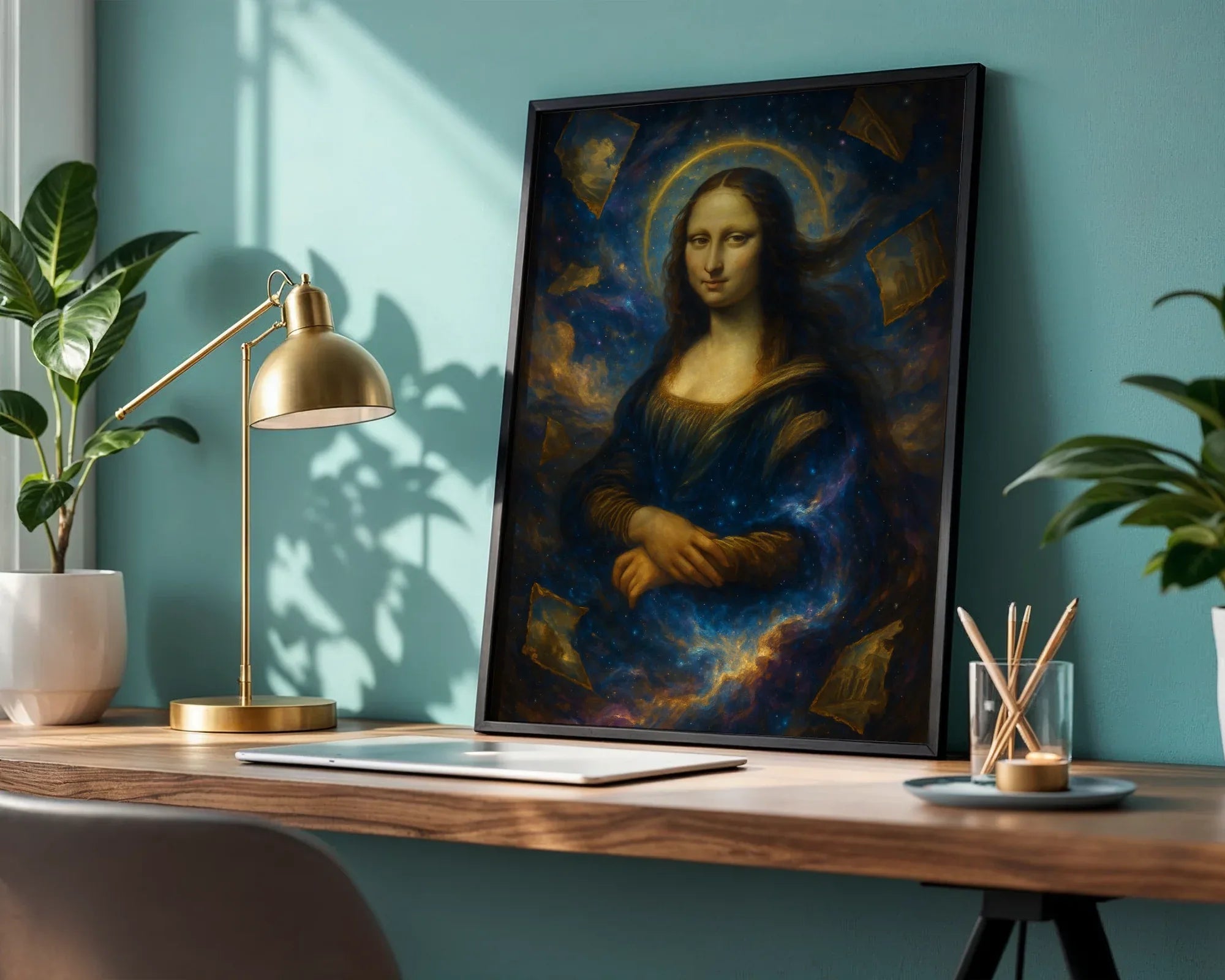 Poster art mural mona lisa cosmique, illustration 1920 renaissance - Roaring 20s Paris