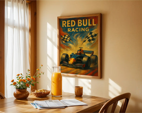 Redbull racing poster digital F1, affiche rétro ancienne formule 1 - Roaring 20s Paris