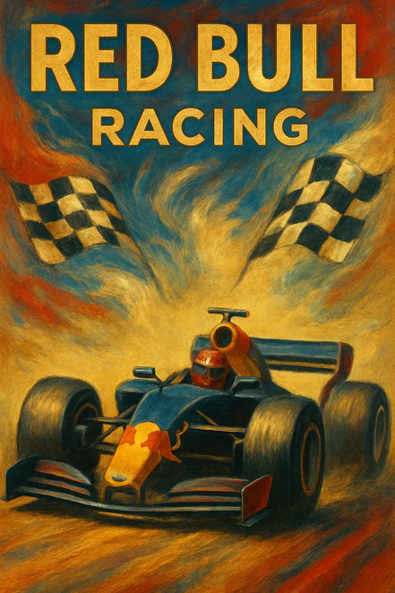 Redbull racing poster digital F1, affiche rétro ancienne formule 1 - Roaring 20s Paris
