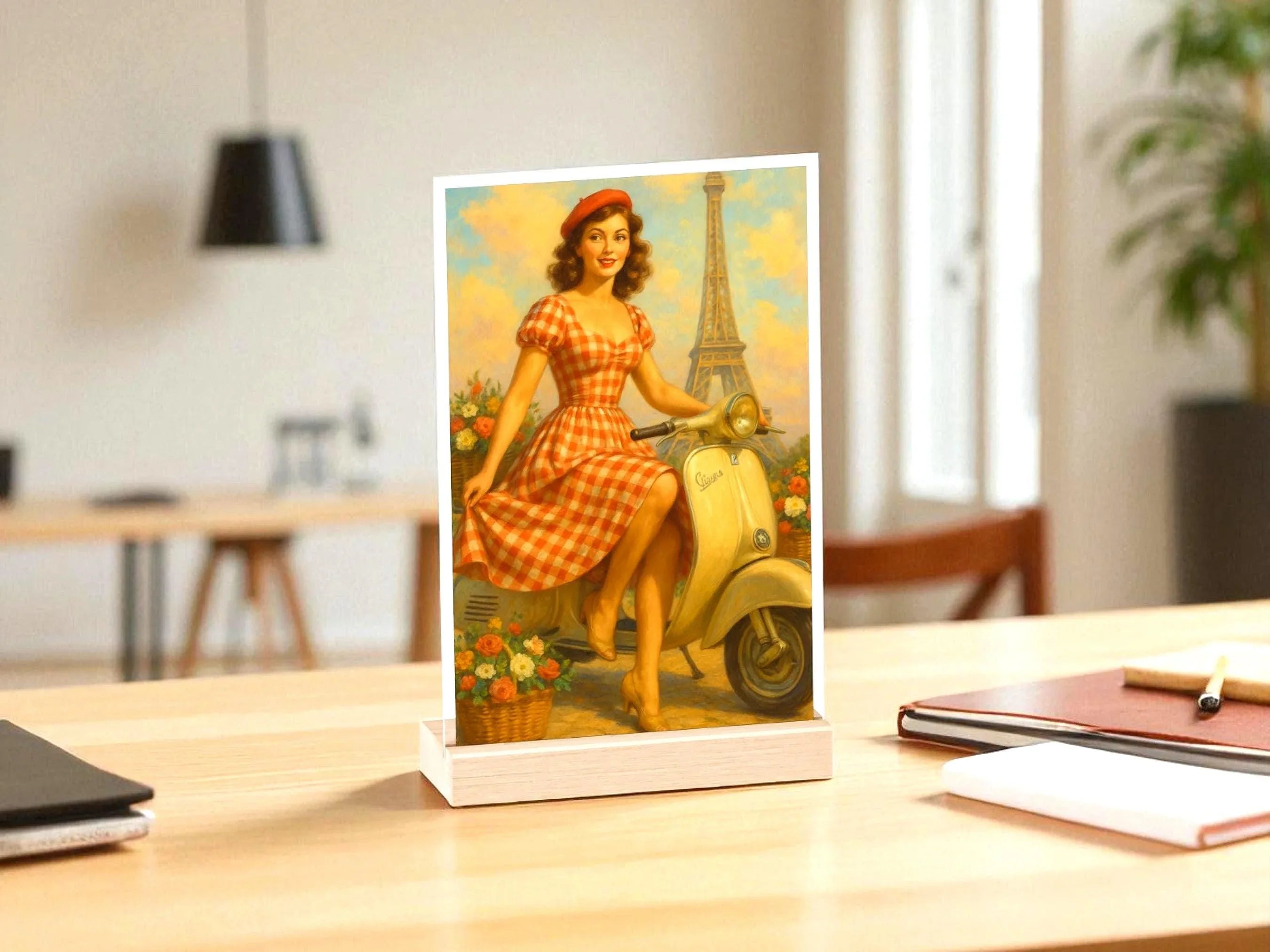 Tableau amour Paris Vespa style vintage, présentoir personnalisable - Roaring 20s Paris