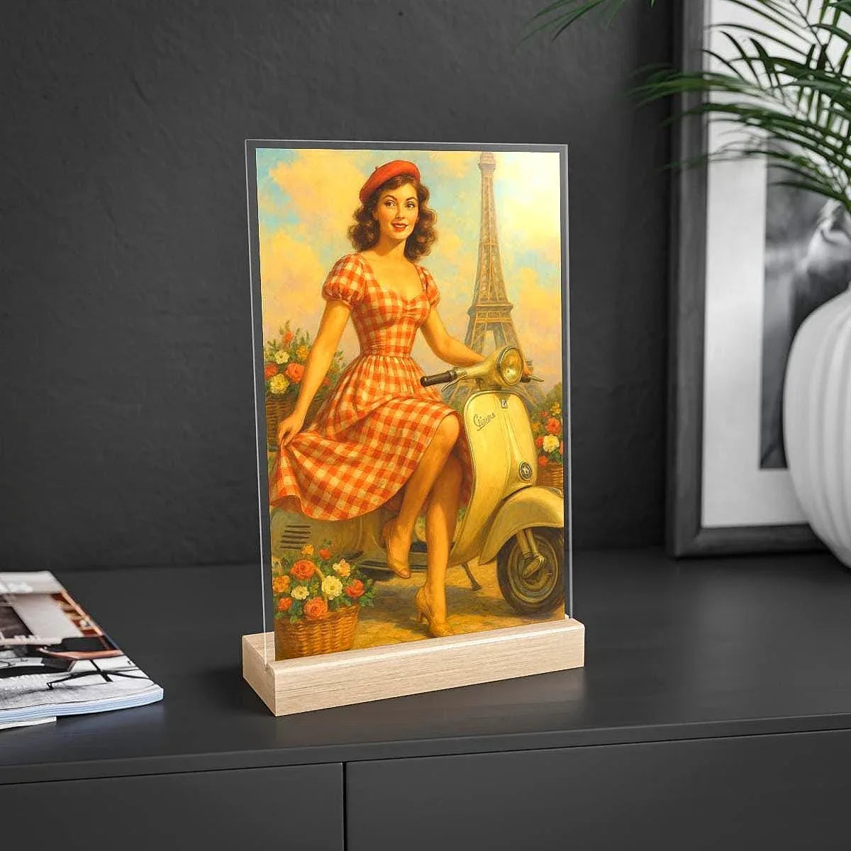 Tableau amour Paris Vespa style vintage, présentoir personnalisable - Roaring 20s Paris