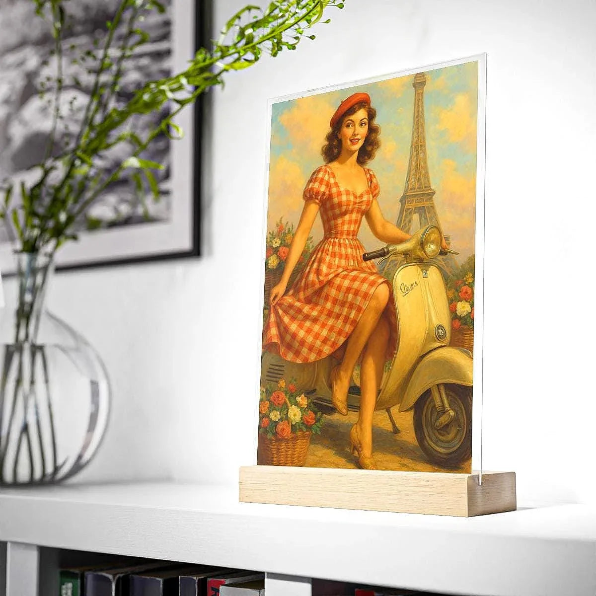 Tableau amour Paris Vespa style vintage, présentoir personnalisable - Roaring 20s Paris