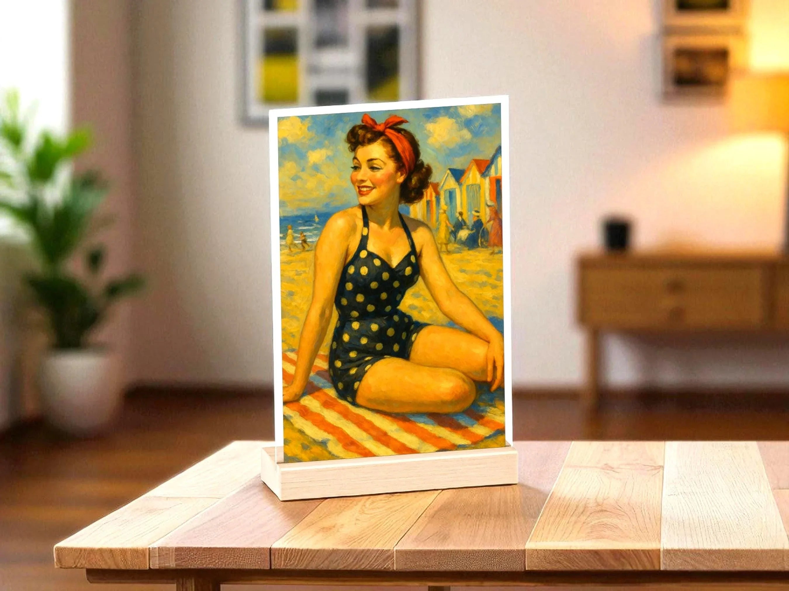 Tableau pinup femme plage style rétro, présentoir personnalisable - Roaring 20s Paris