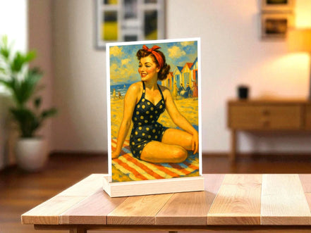 Tableau pinup femme plage style rétro, présentoir personnalisable - Roaring 20s Paris