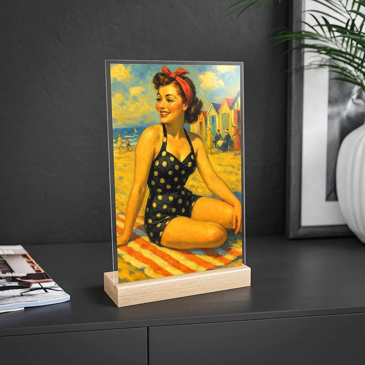 Tableau pinup femme plage style rétro, présentoir personnalisable - Roaring 20s Paris